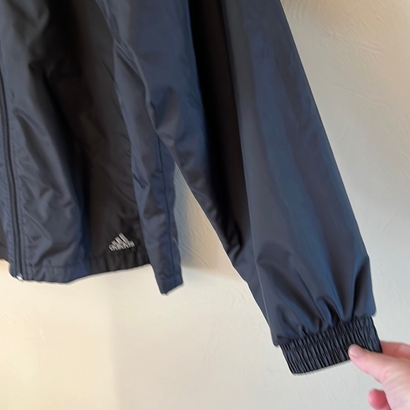 Adidas men’s nylon zip up windbreaker size medium pockets black with gray band - Picture 2 of 16